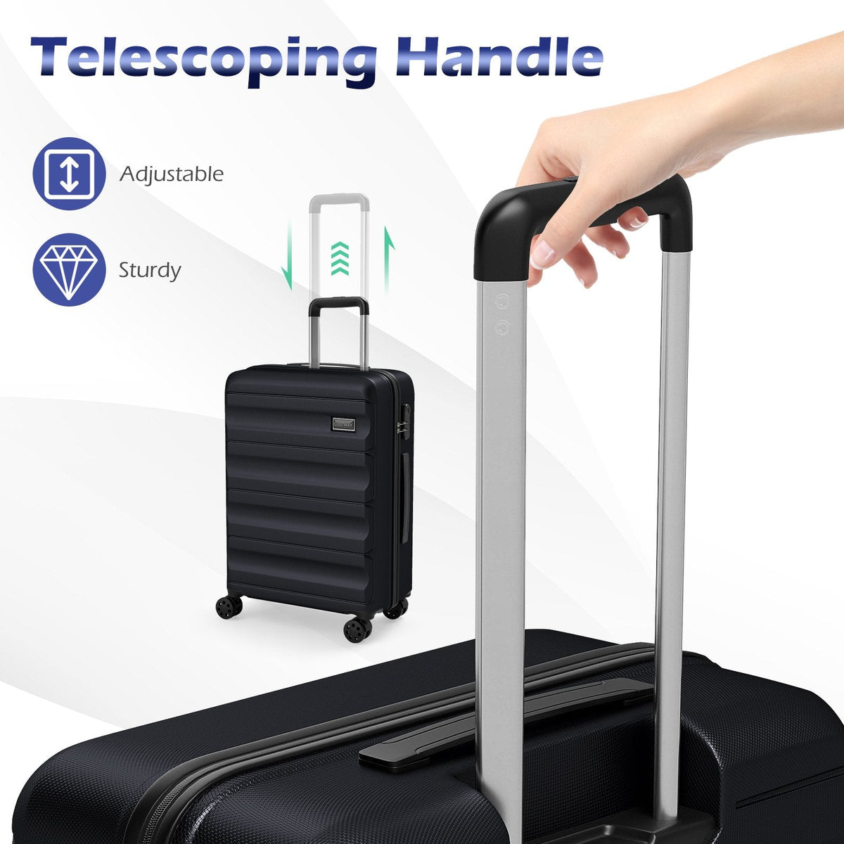 3-Piece Hardside Luggage Set 20/24/28 Inch Lightweight Hardside Suitcases-Black