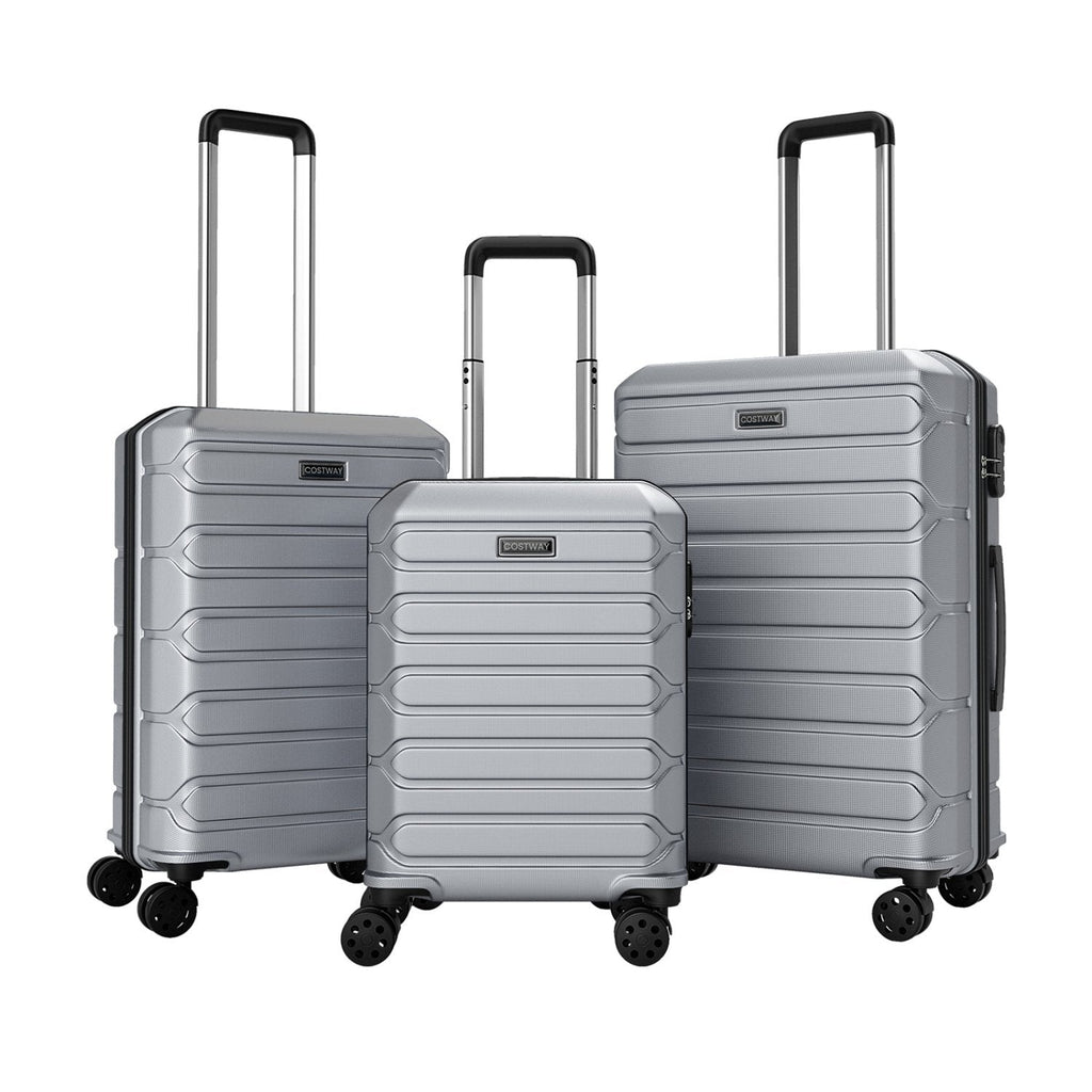 3-Piece Hardside Luggage Set Lightweight Hardside Suitcases with 8-Spinner Wheels-Grey
