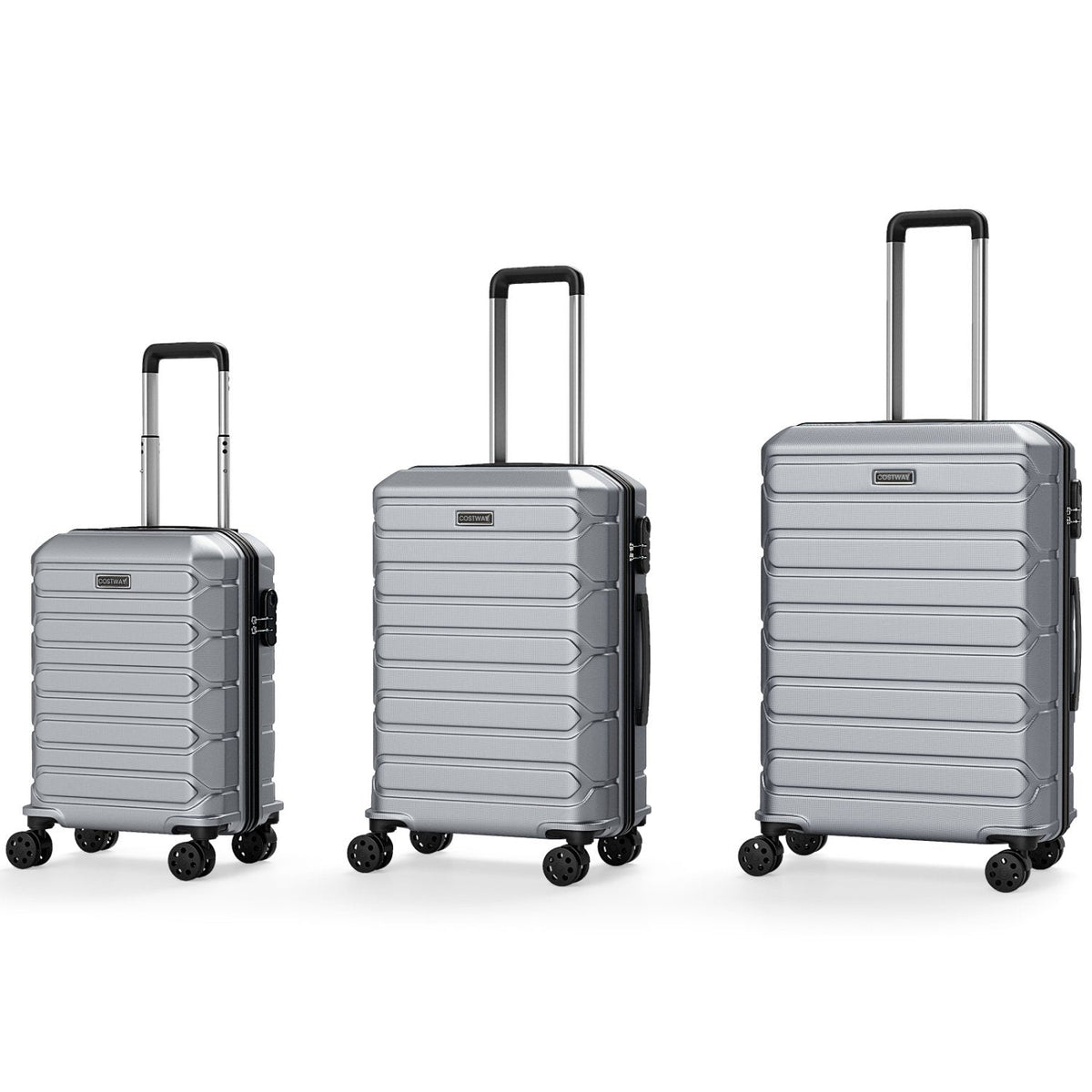 3-Piece Hardside Luggage Set Lightweight Hardside Suitcases with 8-Spinner Wheels-Grey
