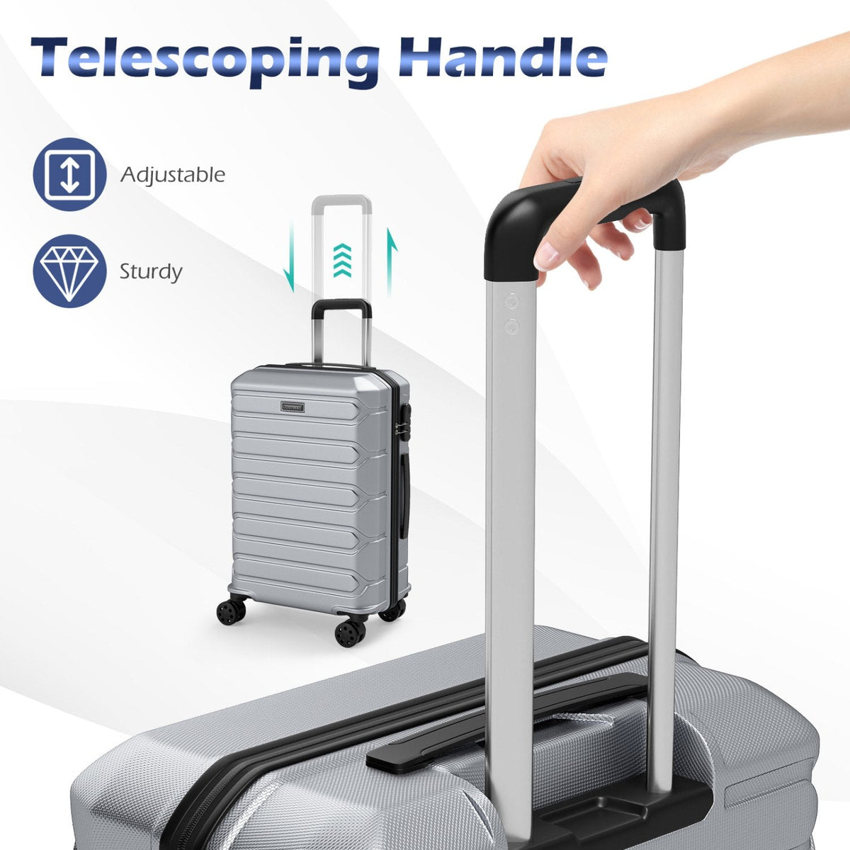 3-Piece Hardside Luggage Set Lightweight Hardside Suitcases with 8-Spinner Wheels-Grey