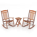 3 Piece Poplar Wood Rocking Chair Set, 2 High Back Rockers Rated 400 lb and a Folding Side Table, Natural