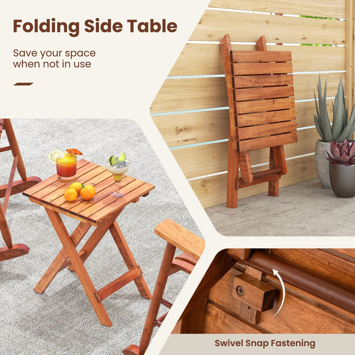 3 Piece Poplar Wood Rocking Chair Set, 2 High Back Rockers Rated 400 lb and a Folding Side Table, Natural