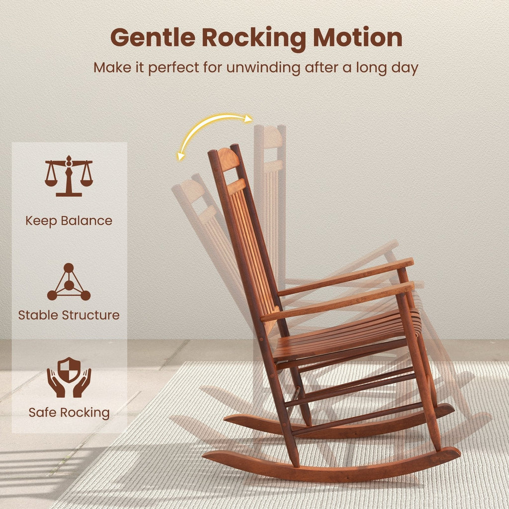 3 Piece Poplar Wood Rocking Chair Set, 2 High Back Rockers Rated 400 lb and a Folding Side Table, Natural