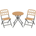3 Piece Folding Patio Bistro Set, 2 Wicker Seat Chairs Rated 400 lb and 24 in Round Woven Table at Dining Height, Light Brown