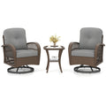 3 Piece Patio Swivel Rocker Set with Tempered Glass Side Table and Thick Cushions-Gray