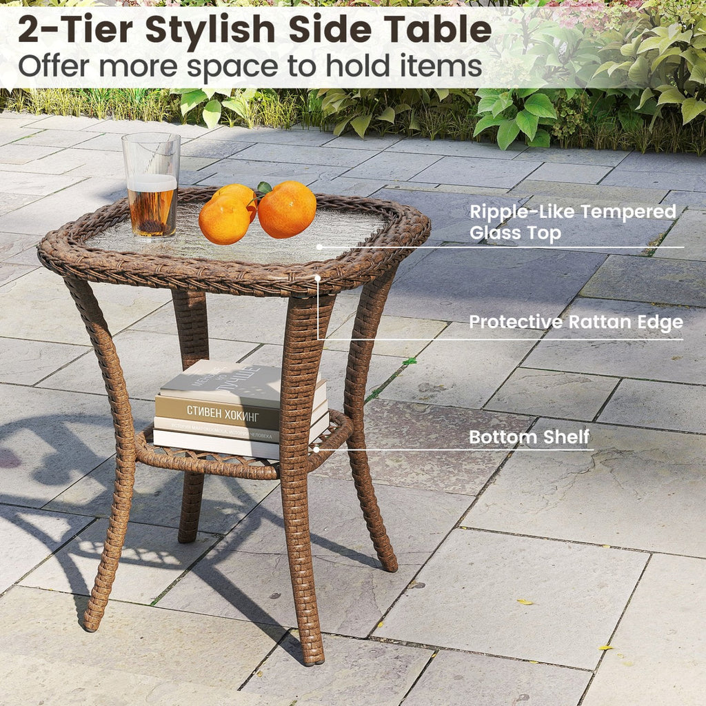 3 Piece Patio Swivel Rocker Set with Tempered Glass Side Table and Thick Cushions-Gray