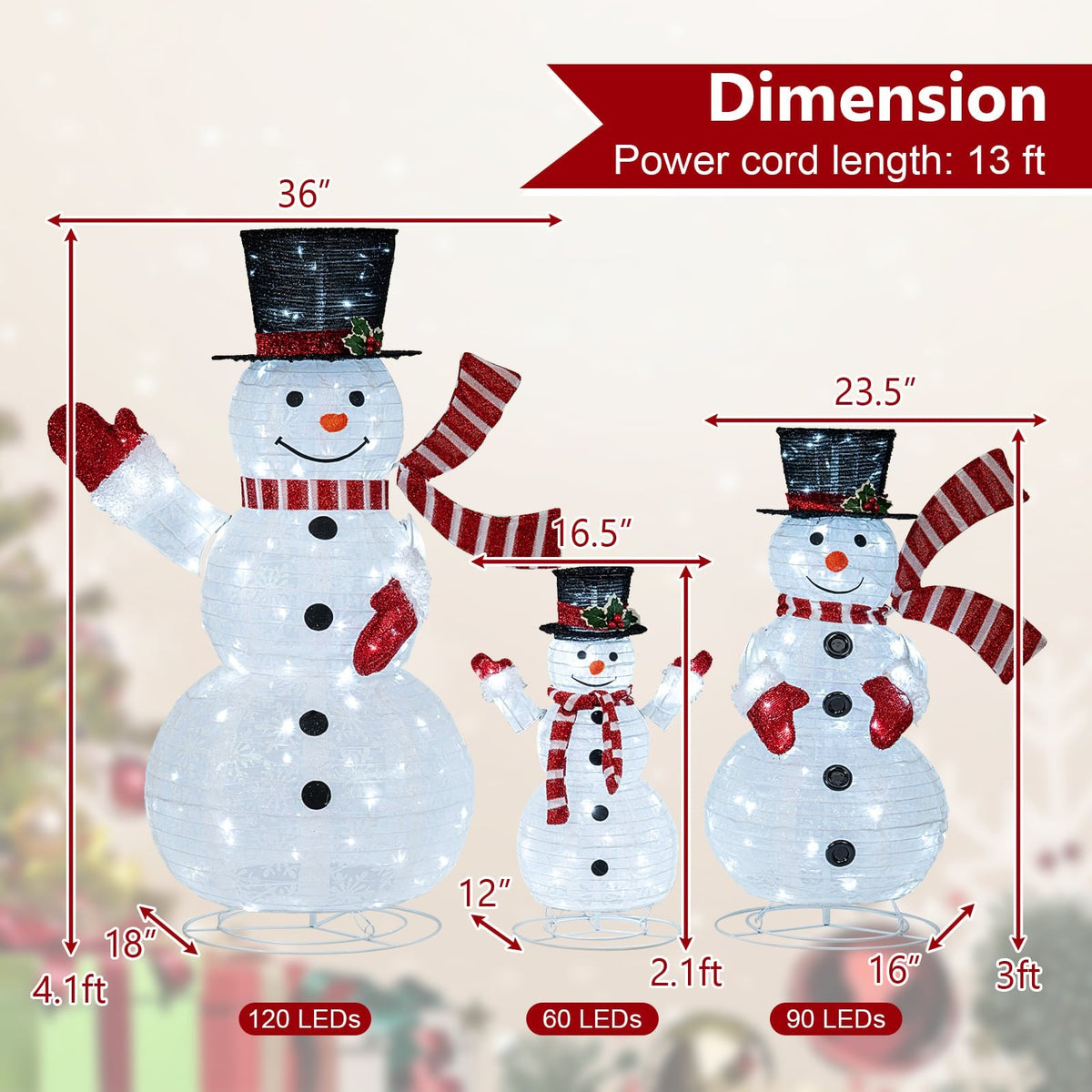 3-Piece Pre-Lit 3D Snowman Set with 270 LED Lights