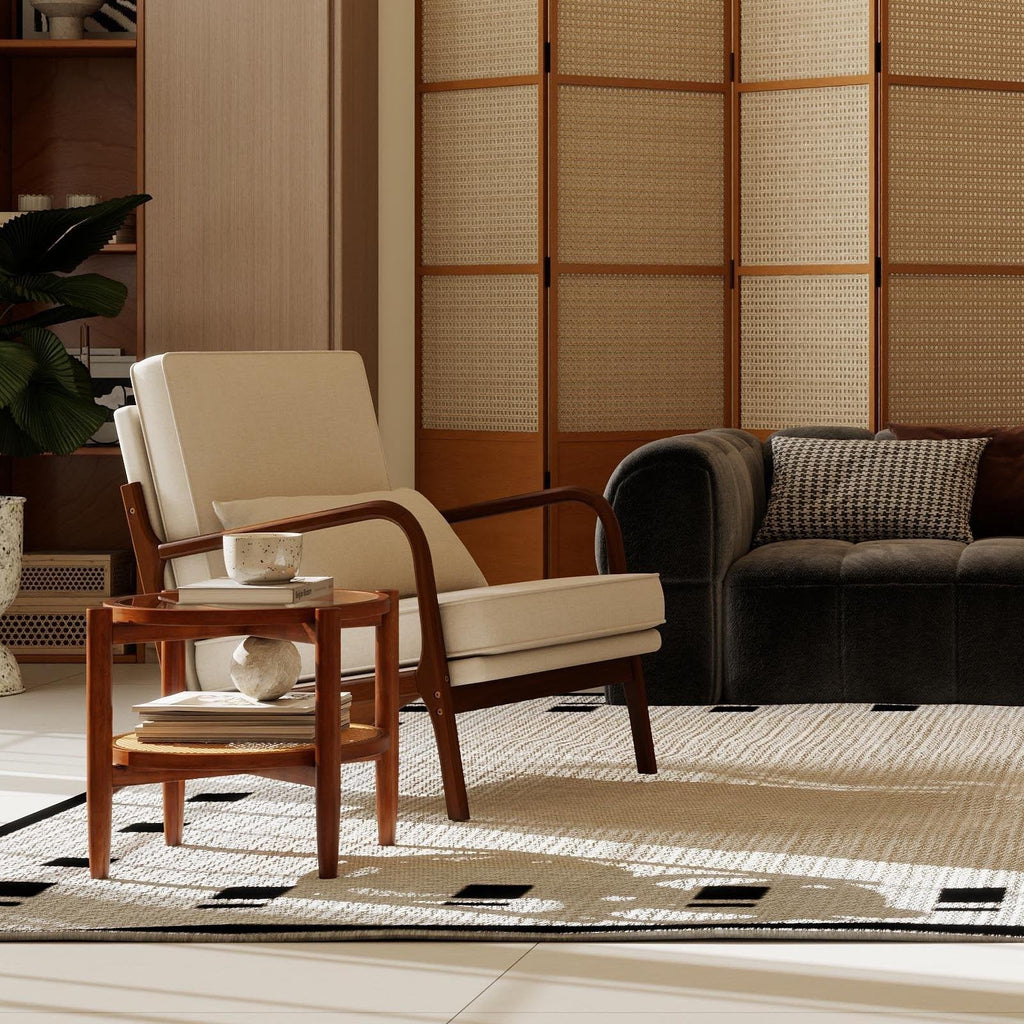 3 Piece Rattan and Wood Living Room Set with Side Table Coffee Table and TV Stand