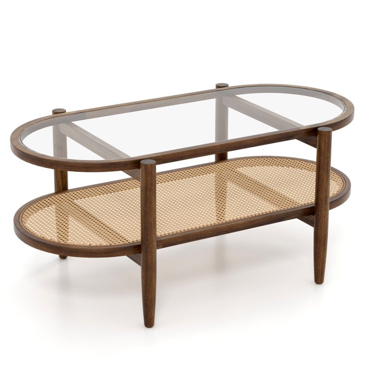 3 Piece Rattan and Wood Living Room Set with Side Table Coffee Table and TV Stand