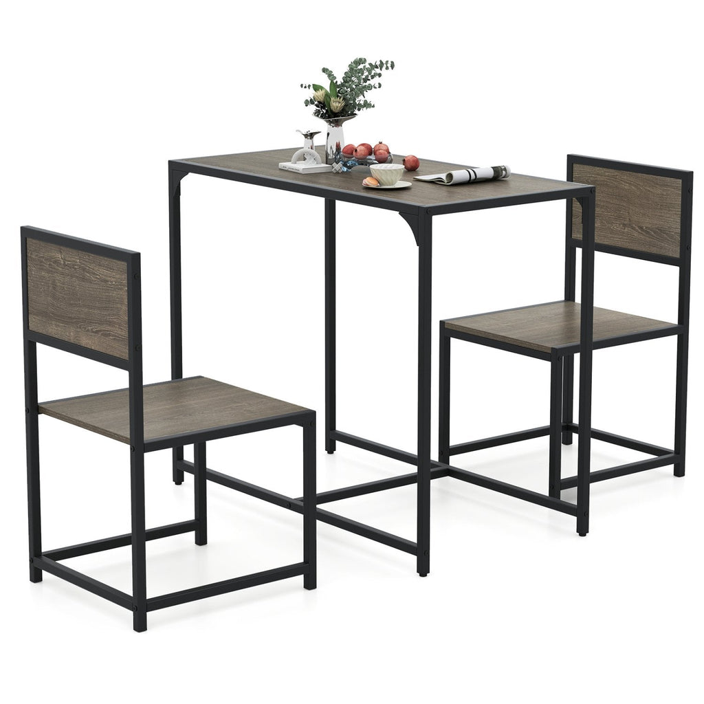 3 Pieces Dining Set Compact Table and 2 Chair with Metal Frame for Small Space-Oak