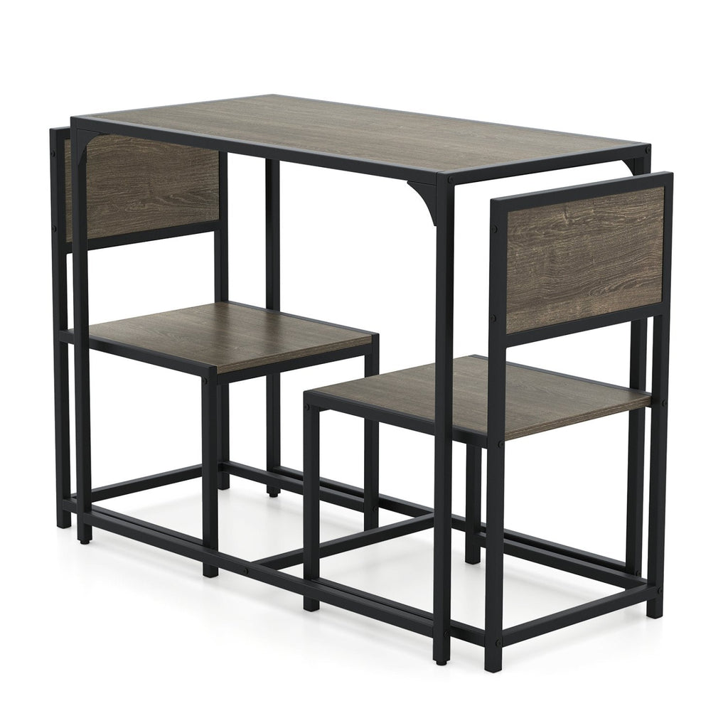 3 Pieces Dining Set Compact Table and 2 Chair with Metal Frame for Small Space-Oak