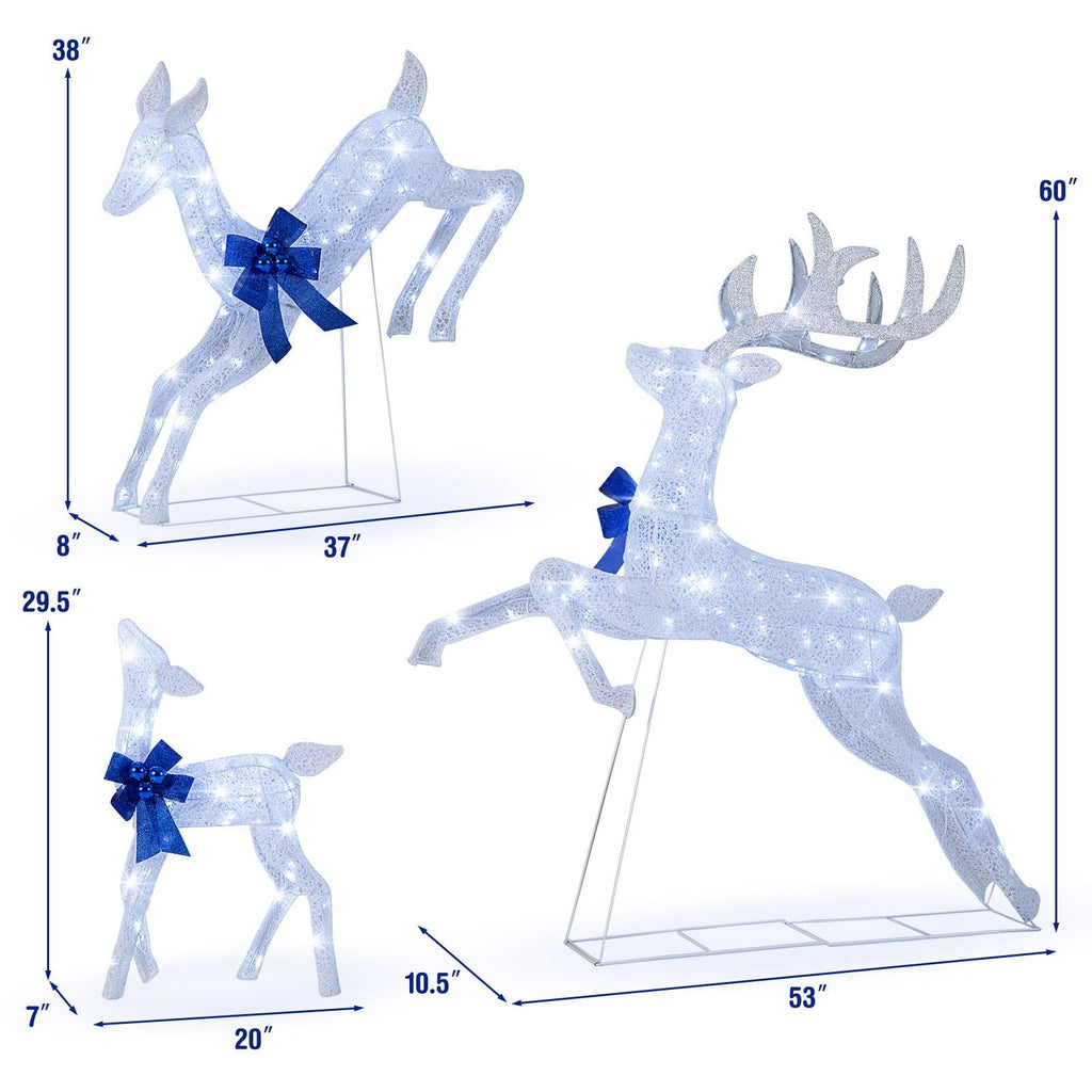3 Pieces Lighted Christmas Reindeer Family Set with 255 Lights-White
