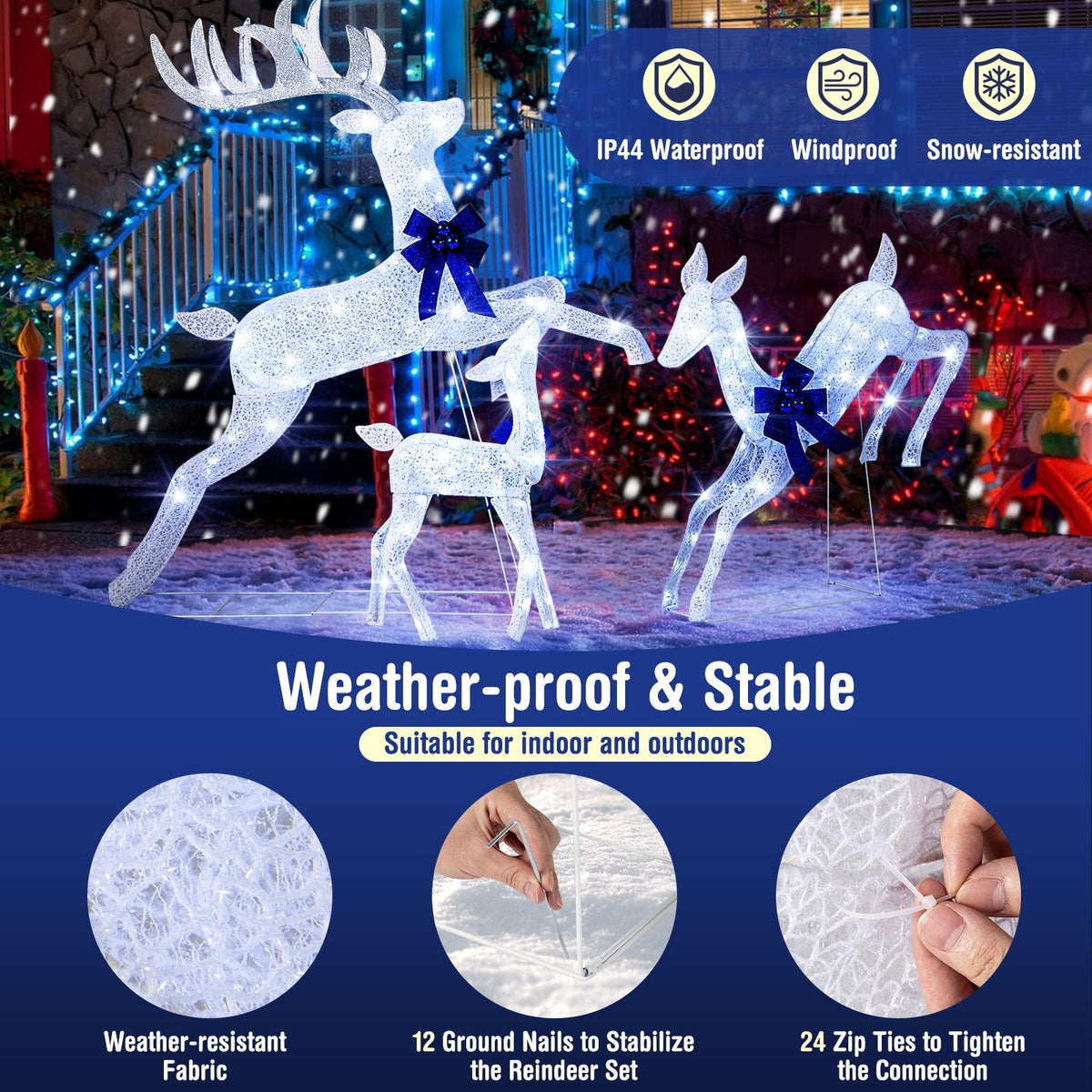3 Pieces Lighted Christmas Reindeer Family Set with 255 Lights-White