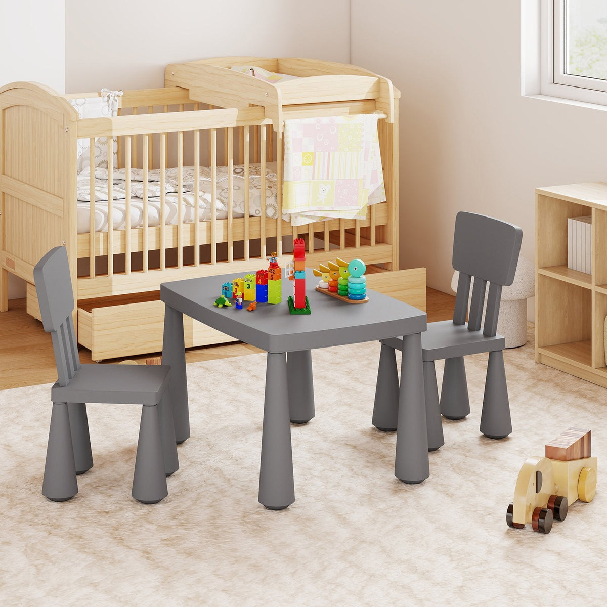 3 Pieces Multifunction Activity Kids Play Table and Chair Set-Gray