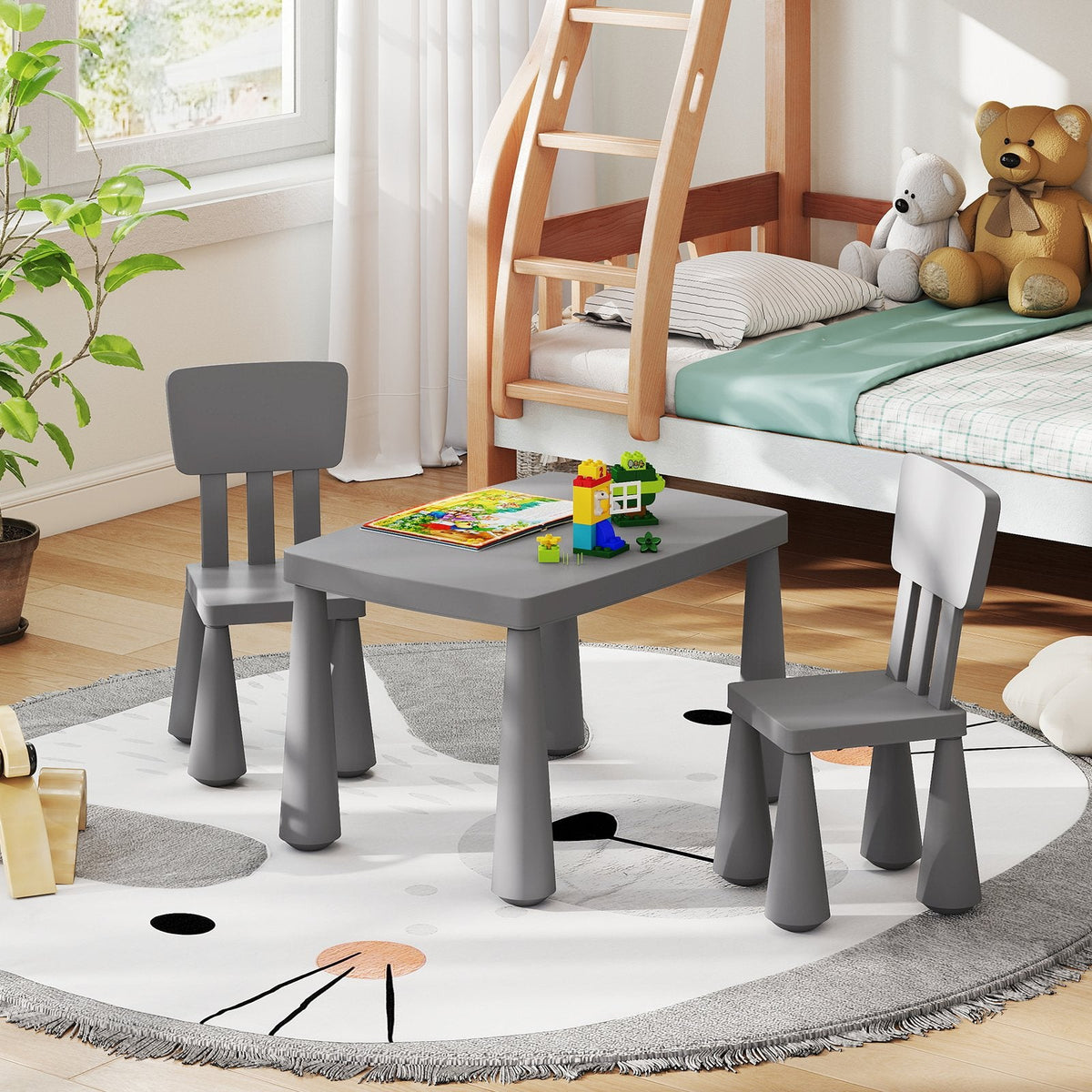 3 Pieces Multifunction Activity Kids Play Table and Chair Set-Gray