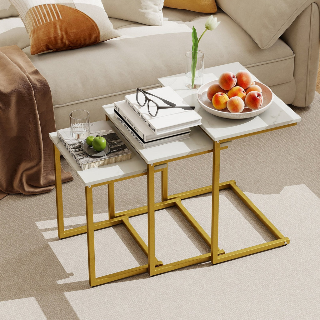 3 Pieces Multifunctional Coffee End Table Set-White
