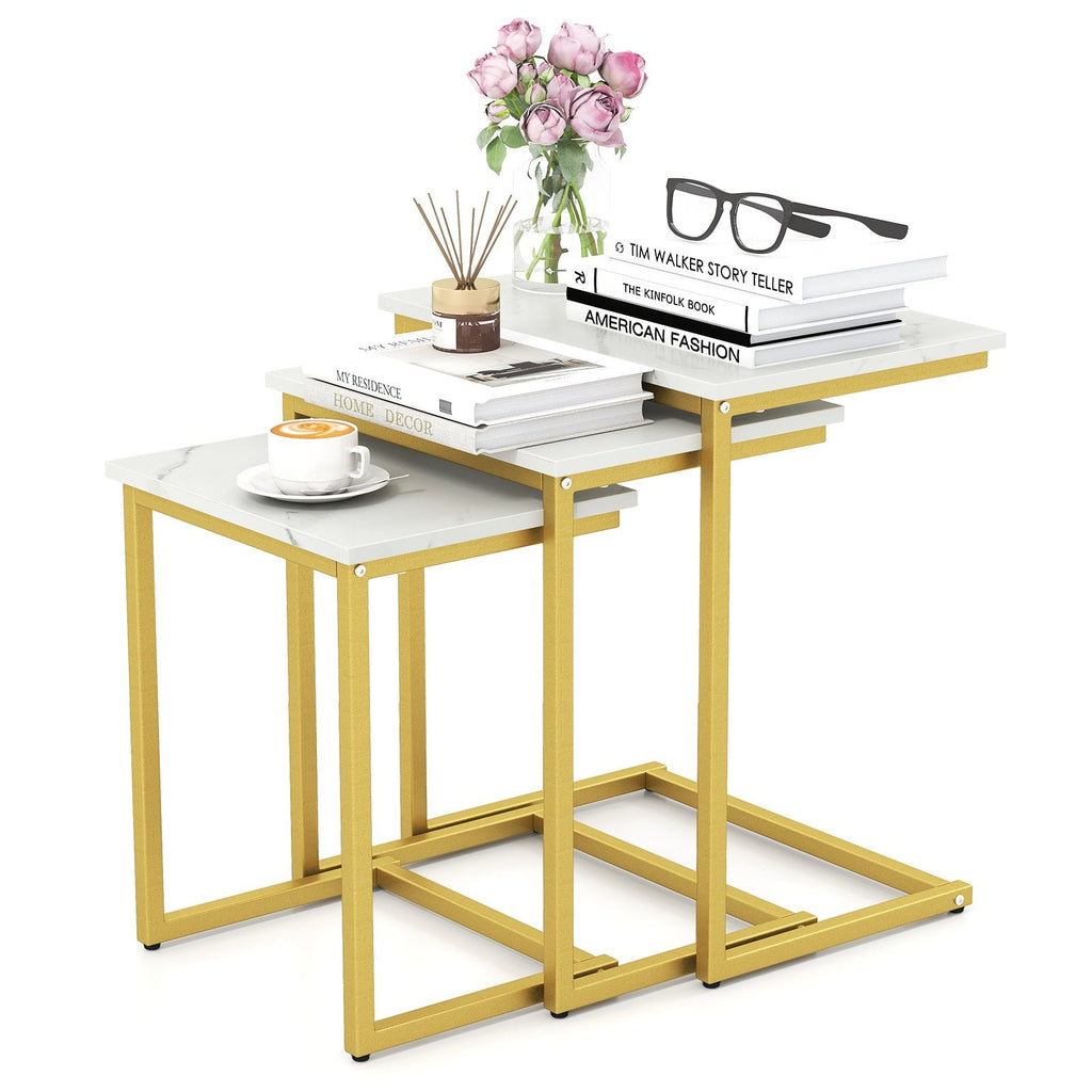 3 Pieces Multifunctional Coffee End Table Set-White