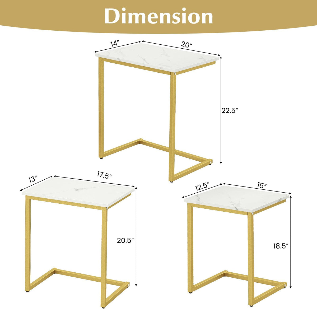 3 Pieces Multifunctional Coffee End Table Set-White