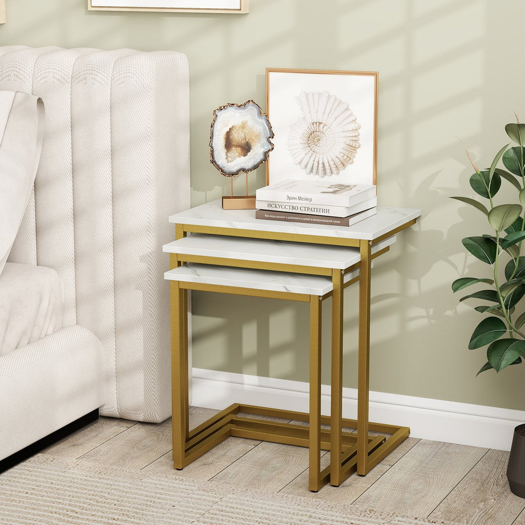 3 Pieces Multifunctional Coffee End Table Set-White
