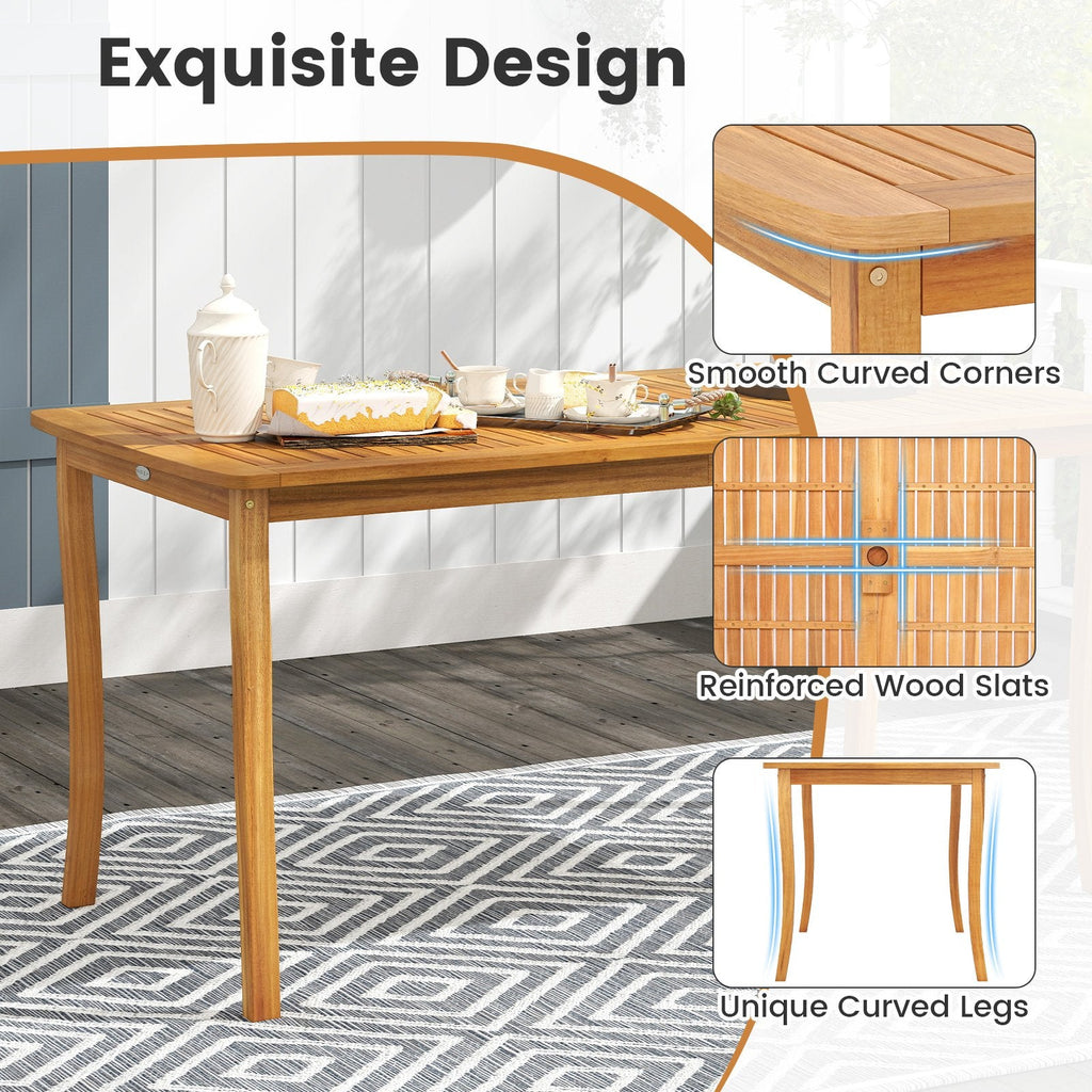 3 Piece Acacia Patio Dining Set, 63 Inch Slatted Table with Covered 1.97 Inch Umbrella Hole and 2 Benches