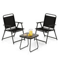 3 Piece Folding Patio Conversation Set, 2 Sling Armchairs Rated 330 lb and an 18 in Side Table, Black