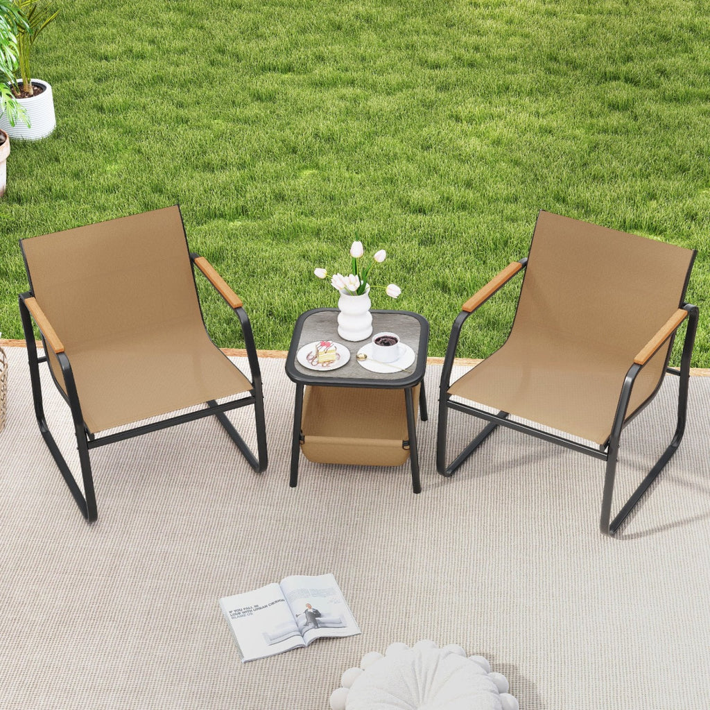 3 Pieces Patio Furniture Set Outdoor Bistro Conversation Set-Brown