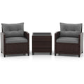 3 Piece Patio Rattan Conversation Set, 2 Wicker Sofas with Grey Cushions, 21.5 in Seat Height and Glass Top Table