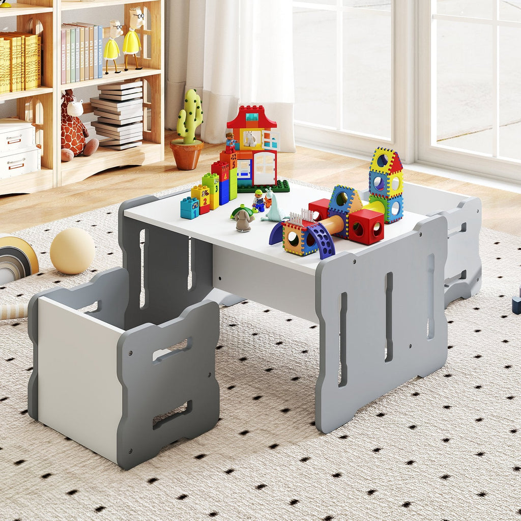 3-Piese Toddler Set with 2 Stools and Activity Table-Gray