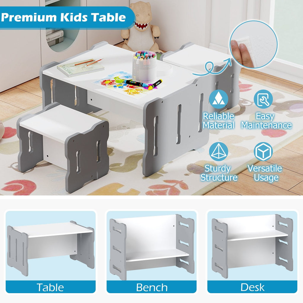3-Piese Toddler Set with 2 Stools and Activity Table-Gray