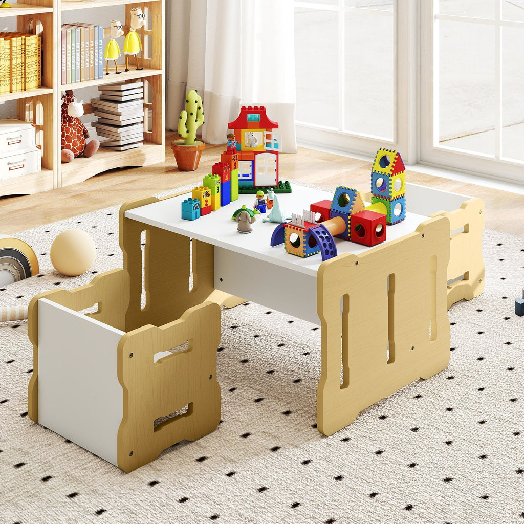 3-Piese Toddler Set with 2 Stools and Activity Table-Natural