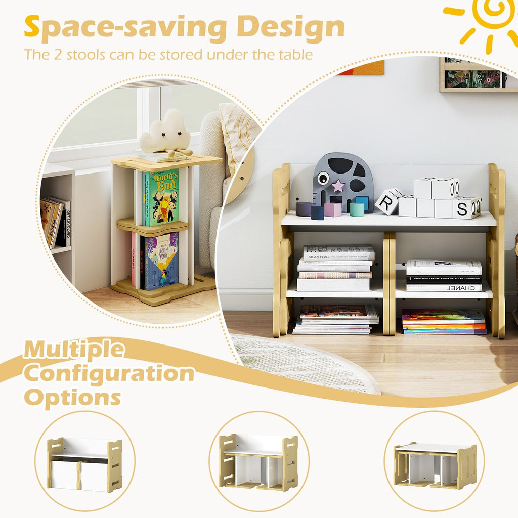 3-Piese Toddler Set with 2 Stools and Activity Table-Natural