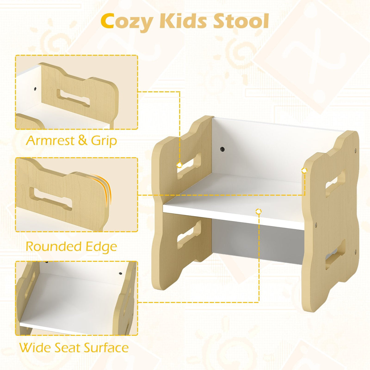 3-Piese Toddler Set with 2 Stools and Activity Table-Natural