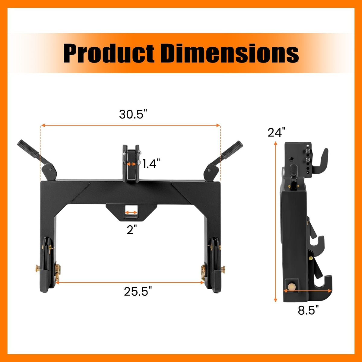 3-Point Quick Hitch with 5 Level Adjustable Bolt for Farming-Black