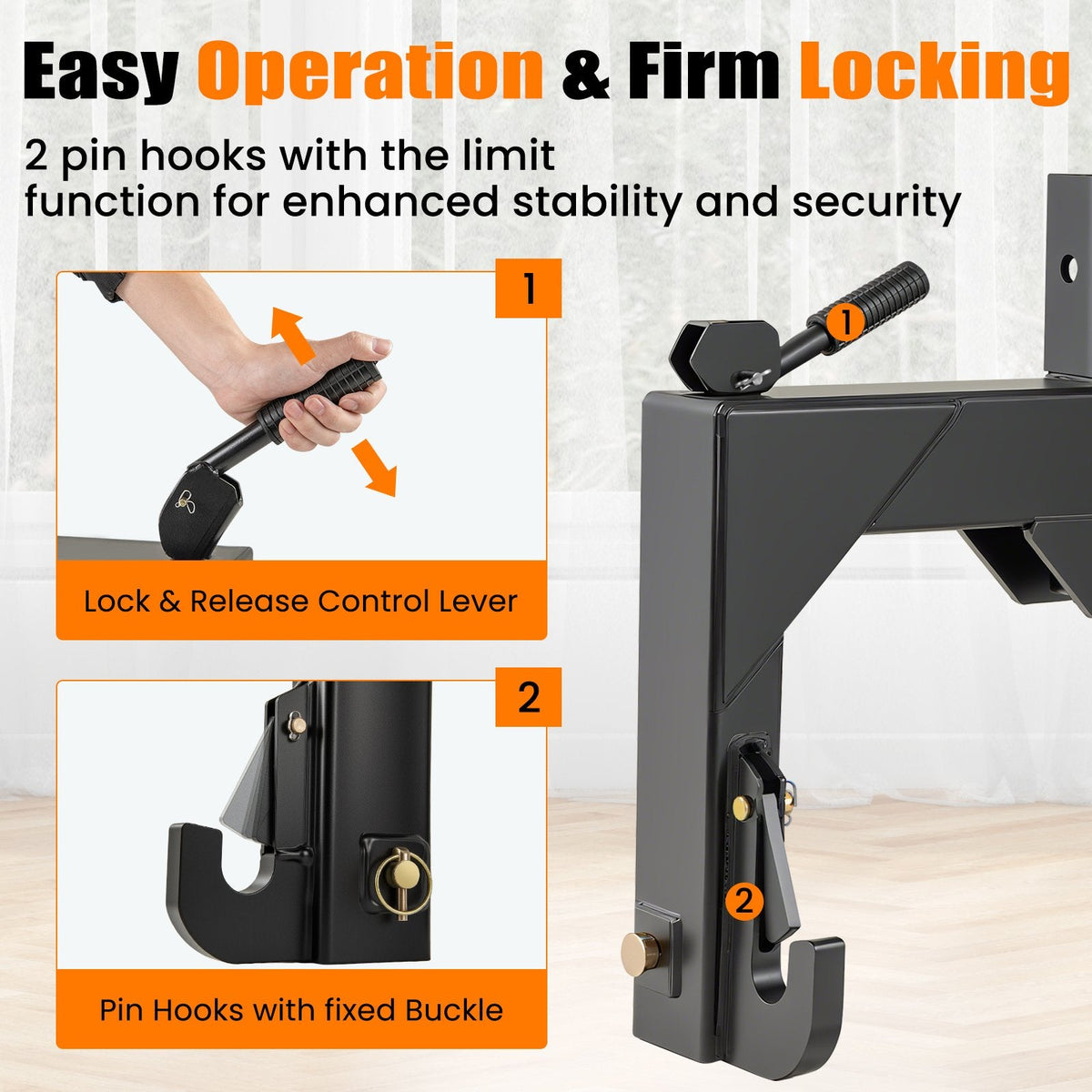 3-Point Quick Hitch with 5 Level Adjustable Bolt for Farming-Black