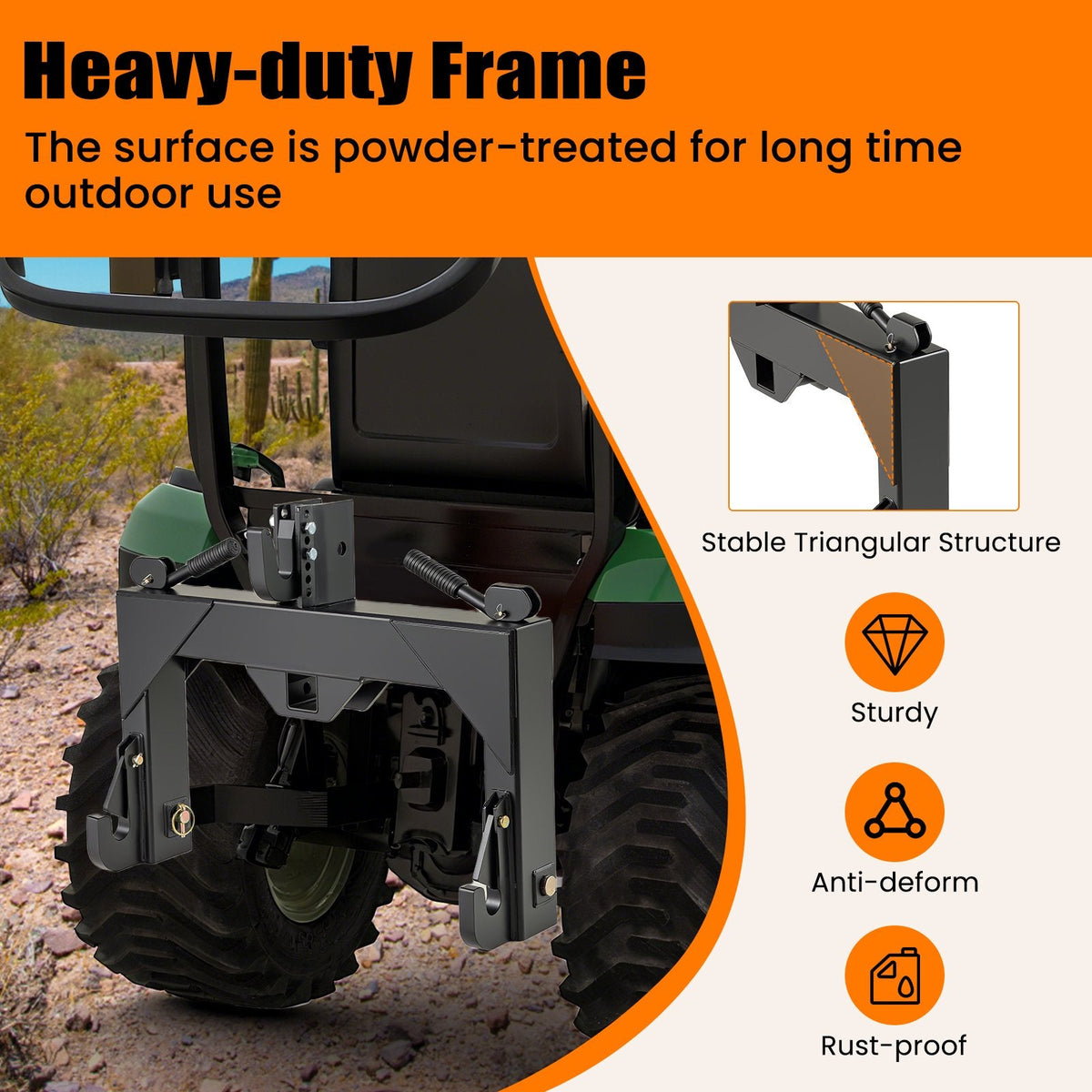3-Point Quick Hitch with 5 Level Adjustable Bolt for Farming-Black