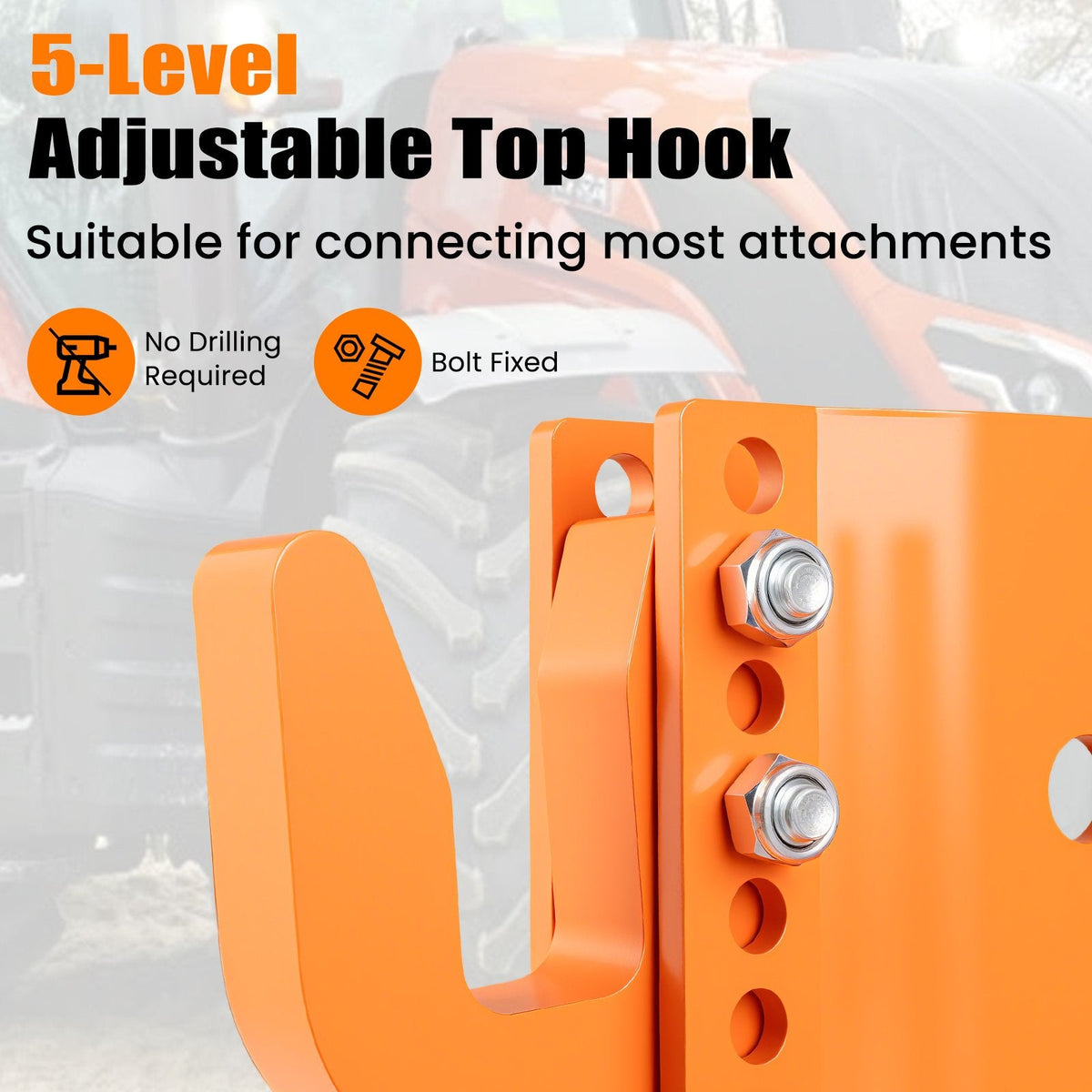 3-Point Quick Hitch with 5 Level Adjustable Bolt for Farming-Orange