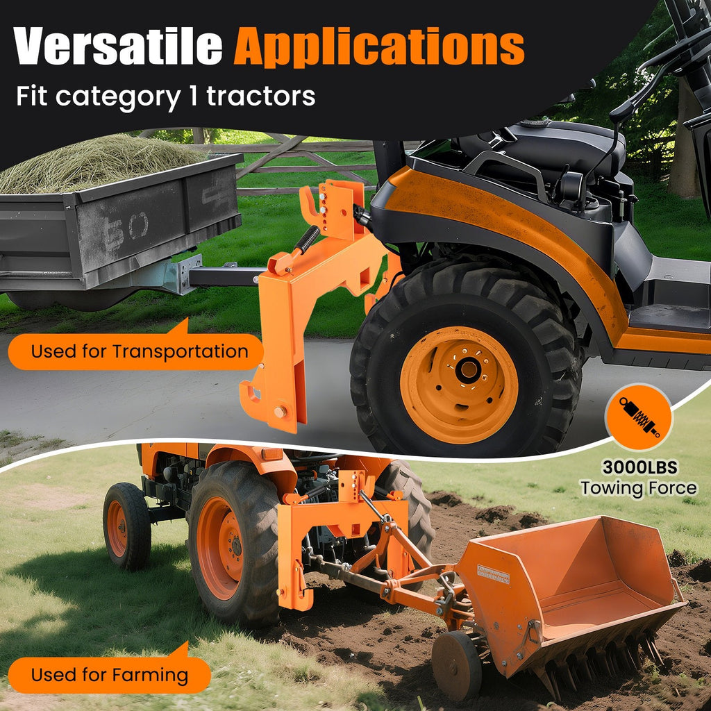 3-Point Quick Hitch with 5 Level Adjustable Bolt for Farming-Orange