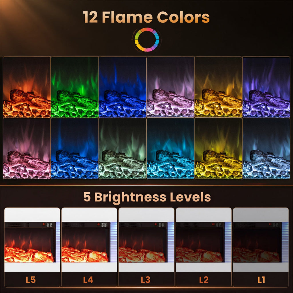 3-Sided, White Wall Mount Electric WiFi Fireplace with Floating Mantel and 12 Flame Ambient Colors-50 inches