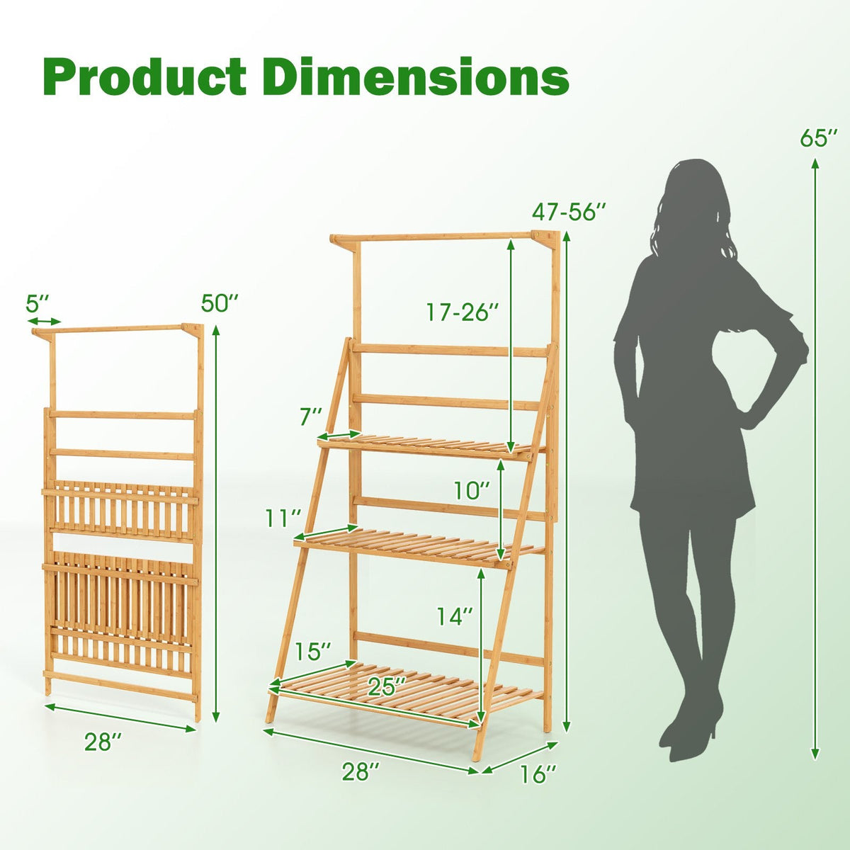 3 Tier Bamboo Hanging Plant Stand with Height Adjustable Hanger Rod-Natural