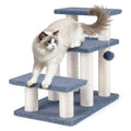 3 Tier Cat Stairs, 20 Inch Pet Steps with Sisal Posts and Hanging Plush Ball, Gray