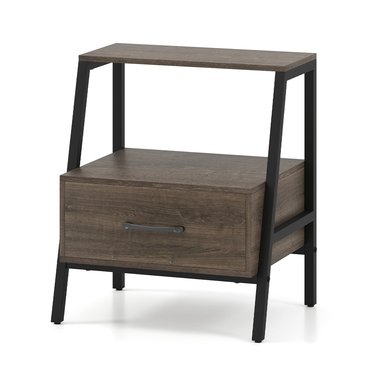 3 Tier Farmhouse Nightstand with Open Shelf