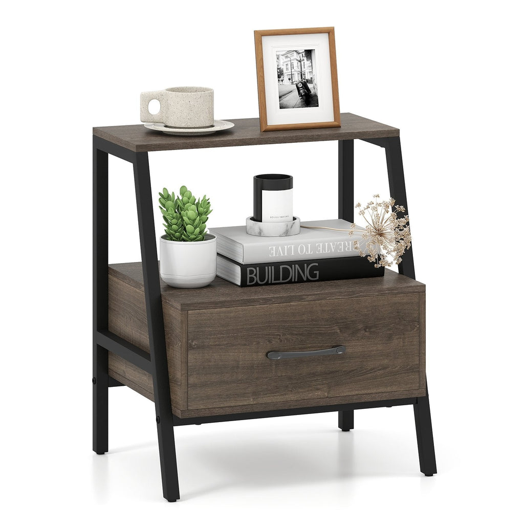 3 Tier Farmhouse Nightstand with Open Shelf