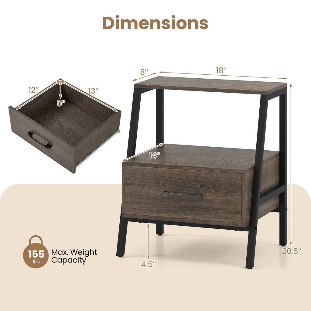 3 Tier Farmhouse Nightstand with Open Shelf