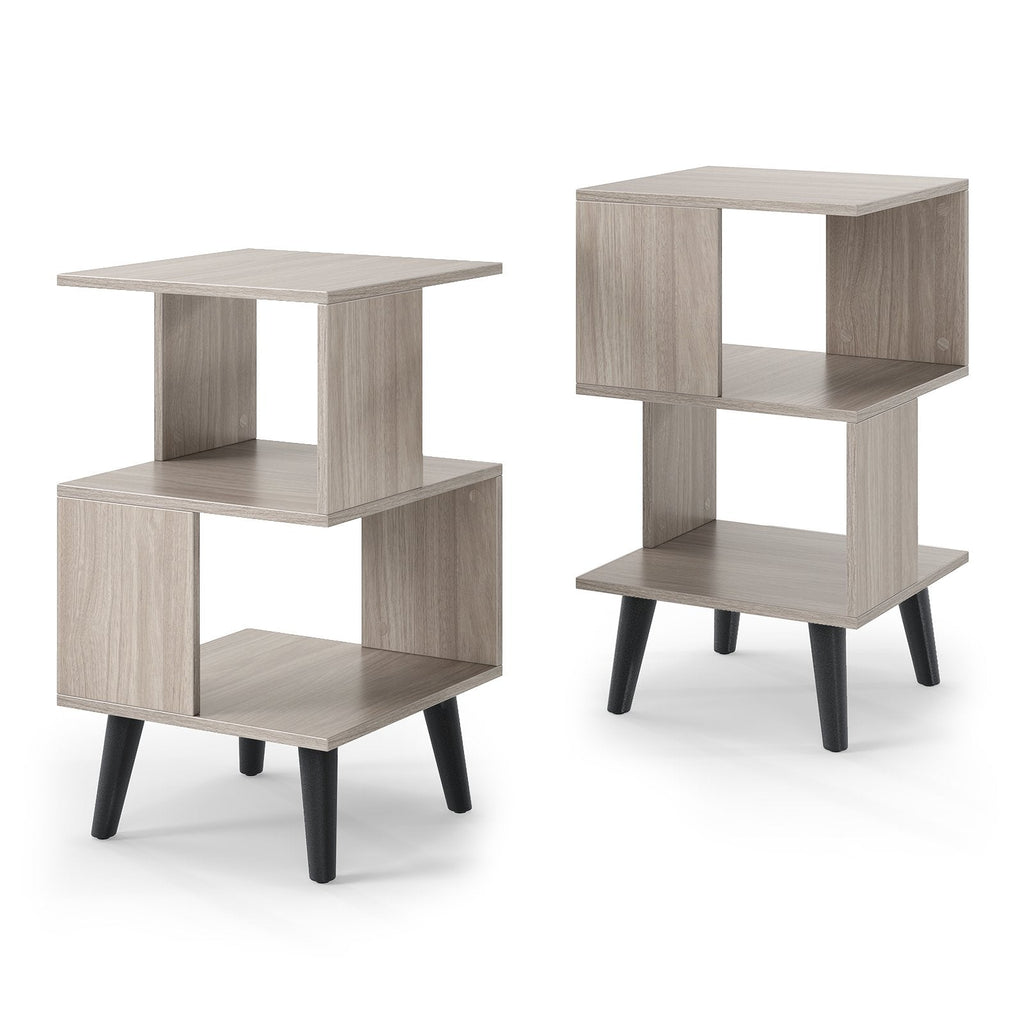 3 Tier Geometric Bookshelf Set of 2 with Open Storage Shelves