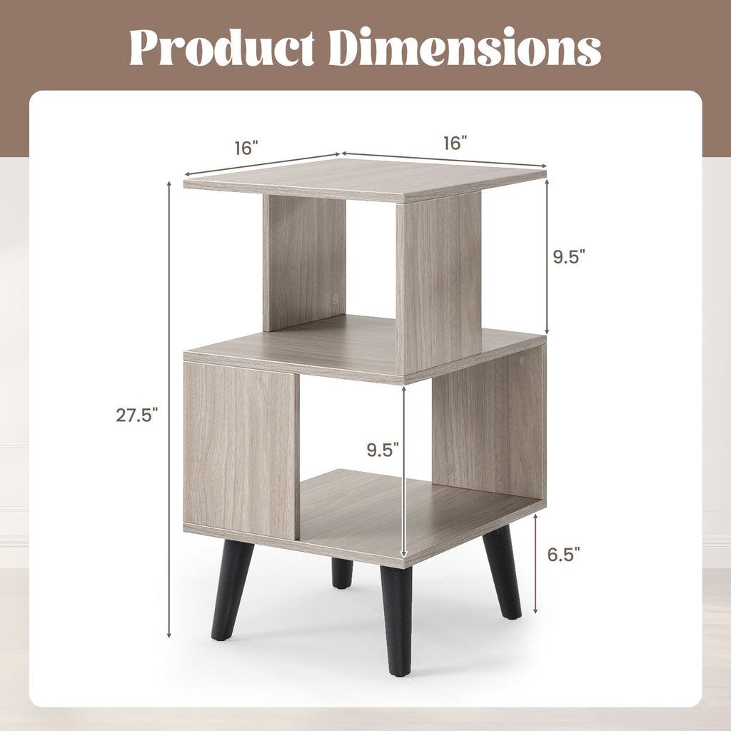 3 Tier Geometric Bookshelf Set of 2 with Open Storage Shelves