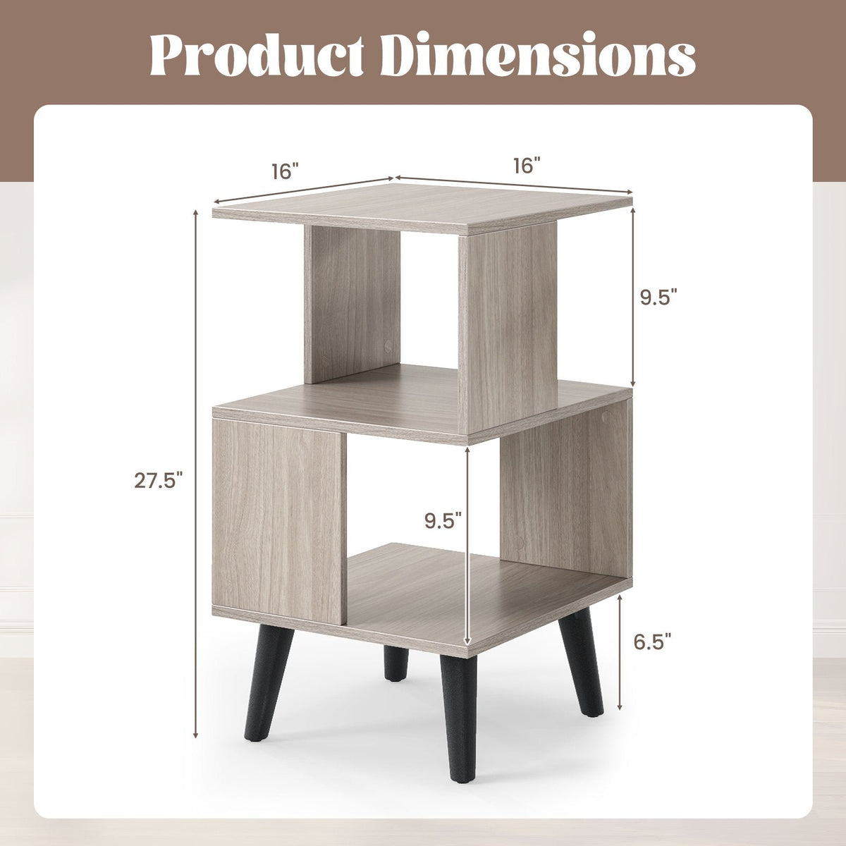 3 Tier Geometric Bookshelf Set of 2 with Open Storage Shelves