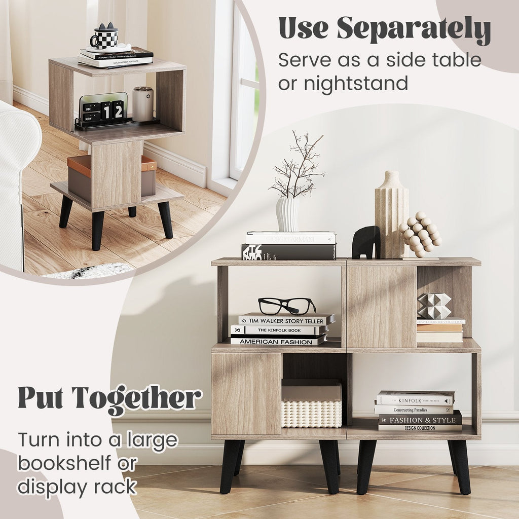 3 Tier Geometric Bookshelf Set of 2 with Open Storage Shelves