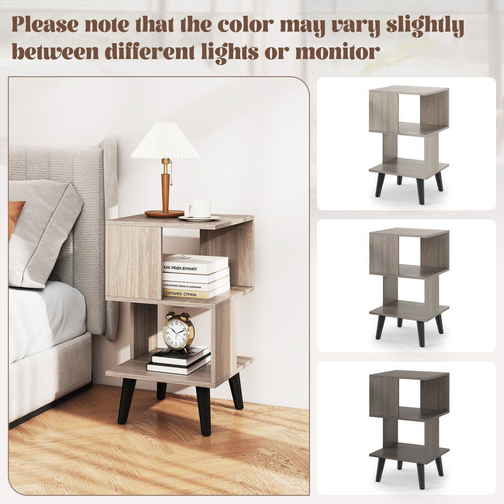 3 Tier Geometric Bookshelf Set of 2 with Open Storage Shelves
