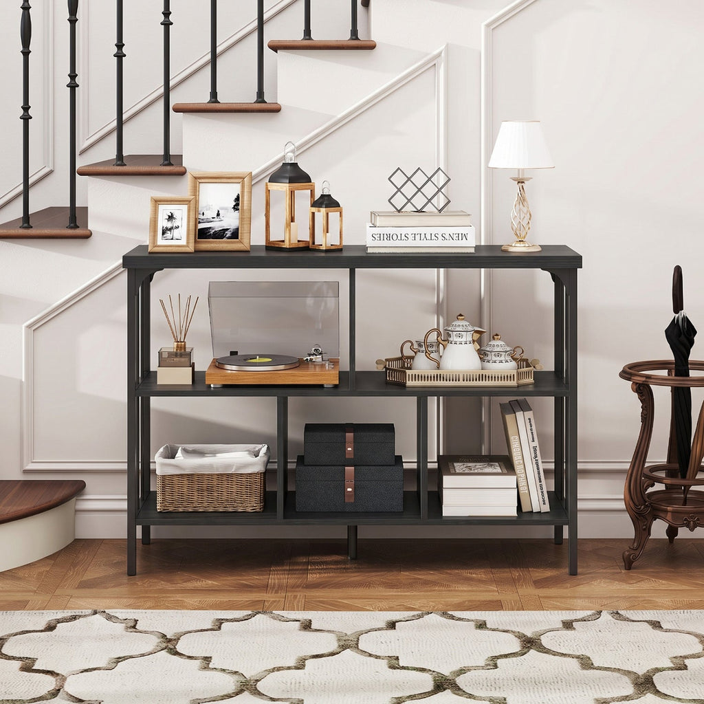 3-Tier Horizontal Cubby Bookshelf with Open Shelves-Black