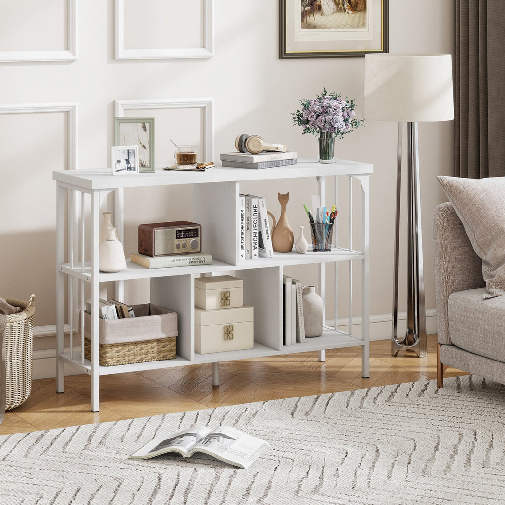 3-Tier Horizontal Cubby Bookshelf with Open Shelves-White